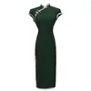 Ethnic Clothing 2022 Chinese Vintage Cheongsam Dark Green Improved Retro Republican Elegant Slim Long Dress Qipao Traditional For Women