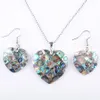 Natuurlijke Paua Abalone Shell Heart Mode -sieraden Set voor vrouwen feest geschenk kralen bengelende hanger bengle haak oorbel ketting 45 cm Q3002
