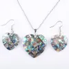 Natural Paua Abalone Shell Heart Fashion Jewelry Set For Women Party Gift Beads Dangle Pendant Dangle Hook Earring Chain 45cm Q3002