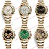 12 Model Fashion Heren Watch 40 mm Groene wijzerplaat Asia 2813 Automatisch mechanisch M116508 Zwarte diamantwacht No Chronograph Gold roestvrijstalen riem herenhorloges