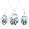 Natural Paua Abalone Shell Oval Fashion Jewelry Set For Women Party Gift Beads Dangle Pendant Dangle Hook Earring Chain 45cm Q3000