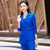 Women's Two Piece Pants Autumn And Winter Long Sleeve Solid Color Temperament Coat Fashion Suit Green Work Uniforms Blue Formal Wear