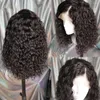 360 150% ショートボブカーリー人毛ウィッグ黒人女性用ブラジルレミー 13 × 1 T 部分水ディープウェーブレース前頭かつらベビーヘア