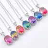 12 pièces Lot Luckyshine Vintage mélange couleur Ellipse bicolore Tourmaline 925 collier en argent femmes mode Cz pendentif ensembles Ship275S276508242