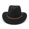 Berets عالية الجودة بالجملة Western Cowboy Hat Top شعرت بالرجال والنساء Big Brim Outdoor Leopard Print