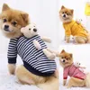 Hundebekleidung 1 Stück Winter Haustier Kleidung Mode Tasche Bär Streifen Muster Sweatshirt Halten Sie Wärme Pomeranian Kleine Hunde Pullover Outfit