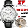 ZF V2 ZF503501 ￅrlig kalender Mens Titta p￥ A52850 Automatisk vit Power Reserve Dial Number Markers Rostfritt fodral L￤derband 2022 Super Edition Eternity Watches