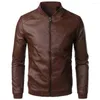 Men's Jackets Fashion Men Coat Leather Stand Collar Slim Casual Fleece Thicken Motorcycle PU Jacket Warm Brand Clothing