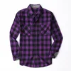 Flanellskjortor Mens Pure Cotton Plaid skjorta med bröstfickfjäder hösten casual lapel långärmad blus 2xl