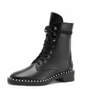 Enkellaars Combat Boot Winter Merk Sondar Dames Booties Karitube Zwart Sheeskin Kalfsleer Mode Dames