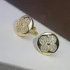 Womens Designer Stud Earrings Fashion Four-leaf Clover Earrings 18K Gold Square Round Full Diamond Earring Jewelry