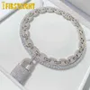 Silver Color CZ Lock Pendant Necklace 5mm Tennis Chain Iced Out Bling Cubic Zircon Charm Choker For Men Women Hip Hop Jewelry 220121225i
