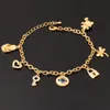 18K Real Gold Plated Evil Eyes Cute Bracelet Key Lock Bear Hearts High Quality Bangles For Girls Jewelry Whole YH5184286K