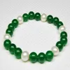 7 5 8 5 8-9mm White Pearl & 8mm Green Jade Round Gems Beads Bangle Bracelet278k