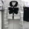 Women's Jackets Women's Bowknot Tweed Jacket Women 2022 Autumn French Puff Sleeve Diamond Love Button Doll Collar Short Top