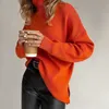 Les femmes d'hiver pull à col haut en tricot ample Designer Tops Side Slit Clothing