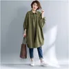 Dames Trench Coats Women's Johnature 2022 Autumn Loose ArmyGreen Long Fashion Turn Down Collar Three Quarter Sleeve Tie onregelmatig