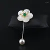 Brooches High-grade Long Needle Brooch Shell Pearl Rhinestone Flower Pins For Women Shawl Shirt Collar Accessories