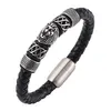 Punk Men Sieraden Zwart gevlochten lederen armband Lion Bracelet staal magnetische clasp mannelijke Bijoux homme c0072309e