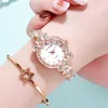 Relógios de pulso 2022 Women Bracelet Watches Fashion Dial simples embutido shinestone Stainless Steel Ladies Quartz