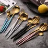 Flatware Sets 24Pcs/set 18/10 Stainless Steel Dinner Black Gold Dinnerware Set Knife Fork Spoon Cutlery Kitchen Tableware Silverware