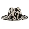 Berets Wide Brim Cow Fedora Hat For Women/Men Fall Winter Felt Hats Gamble Jazz Cap Fashionable