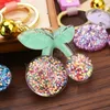 6 Colors Crystal Acrylic Cherry Sequins Keychain for Women Transparent Key Chain Rope Lover Car Keychains Girl Gift Ring 3M35
