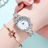 Relógios de pulso 2022 Women Bracelet Watches Fashion Dial simples embutido shinestone Stainless Steel Ladies Quartz