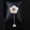 Brooches High-grade Long Needle Brooch Shell Pearl Rhinestone Flower Pins For Women Shawl Shirt Collar Accessories