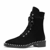 Enkellaars Combat Boot Winter Merk Sondar Dames Booties Karitube Zwart Sheeskin Kalfsleer Mode Dames