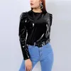 Women's Jackets Shiny Patent Leather Round Neck Jacket Women Long Sleeve Short Coats Back Zip Pullover Ladies PVC Clubwear Custom