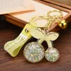 6 Colors Crystal Acrylic Cherry Sequins Keychain for Women Transparent Key Chain Rope Lover Car Keychains Girl Gift Ring 3M35