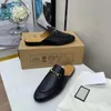 100% Leather men slippers soft cowhide Lazy women shoes slipper sliders Metal black buckle beach Mules Princetown Classic lady Large size 35-46 slides