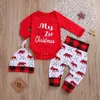 Kleidung Sets Jungen Mädchen Mädchen Weihnachtskleidung lässig meine erste Langarm -Strampler -Hosen Hut Frühling Herbst Kinder Weihnachts -Outfits