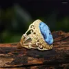 Cluster Rings 6 Colors Lady Queen Cameo For Women Gold Color Pink Blue Gray Fashion Hollow Flower Ring