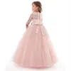 2019 New Teenage Girl Princess Lace Solid Dress Kids Flower Embroidery Dresses For Girls Children Prom Party Wear Red Ball Gown BY246N