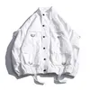 Men's Jackets Mens Hip Hop Stand Collar Jacket Bomber Streetwear Japanese Belt Ribbon Coat