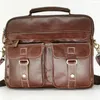 Bortkroppar Fashion Retro H￶gkvalitativ naturlig verklig l￤der Youth Brown Portable Portf￶lj utomhusarbeten Advokat Laptop axel Messenger v￤ska