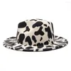 Berets Wide Brim Cow Fedora Hat For Women/Men Fall Winter Felt Hats Gamble Jazz Cap Fashionable