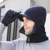 Bérets couleur unie bonnets tricotés casquette gants ensemble coupe-vent polaire doublure chapeaux mitaines pour hommes