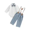 Ensembles de vêtements Gentleman Xmas Halloween Party Outfits Set Bébé Garçon Chemise Body Pantalon Noeud Papillon Bretelles Réglables Printemps Automne