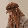 Berets Winter Winal Women's British Style خمر مخططة القطن مثمن قبعة Sboy للجنسين 55 سم-58 سم غطاء أزياء دافئ للرجال نساء