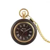Pocket Watches Roman números de madeira quartzo assistir o relógio pingente de cadeia de fob de ouro, face aberta face vintage vintage