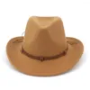 Berets عالية الجودة بالجملة Western Cowboy Hat Top شعرت بالرجال والنساء Big Brim Outdoor Leopard Print