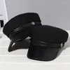 Bérets femmes chapeau casquette plate militaire printemps automne lin cuir octogonal béret couleur unie haut camionneur capitaine chapeaux femme