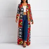 Women's Trench Coats Women's African Ethnic Print Long Coat Women Overcoat Autumn Outwear Red Plus Size Womens Clothes Lace Up Boho