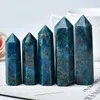 Figurine decorative Colore scuro naturale Blu Apatite Punto di cristallo Pietra curativa Obelisco Bacchetta di quarzo Bellissimo ornamento per la decorazione domestica