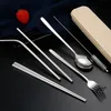 Stainless Steel Flatware 6 Pcs Set Portable Chopstick Forks Cutlery Sets Metal Spoon With Box Dinnerware Drinking Straw Brush TH0297