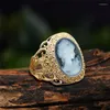 Cluster Rings 6 Colors Lady Queen Cameo For Women Gold Color Pink Blue Gray Fashion Hollow Flower Ring