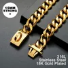 Lifetime Gold Dog Cuba Chain Collars Walking Metal Chain Collar with Design Secure Buckle 18K Cuban Link Strong Heavy Duty Chew Proof for Medium Dogs 15MM 16IN B151